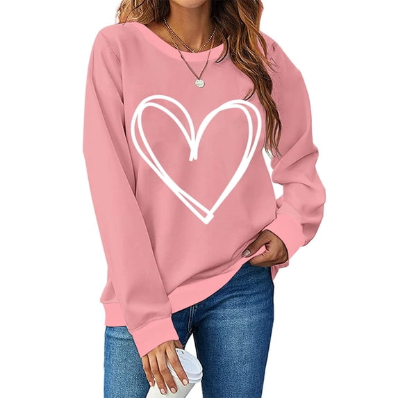 Aboser Shirts for Women Valentine Long Sleeve Tshirts Trendy Heart Shaped Tops Oversized Sweatshirts Comfy Crew Neck Blouses Valentines Day Gifts