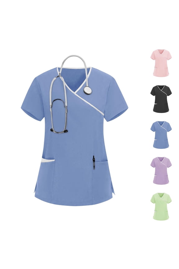 Short Sleeve Nursing Scrub Tops for Women Plus Size V Neck Uniform Shirts with Pockets Cozy Soft Nurse Work Blouse Solid Color Scrubs Top Black XXL