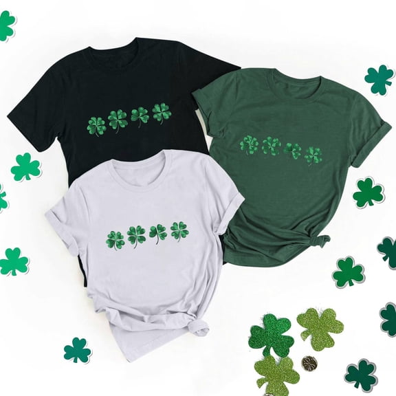 Aboser Short Sleeve Shirts for Women St. Patrick's Day Holiday Tops Trendy Green Shamrock Graphic Tees Loose Casual T Shirt Soft Crew Neck Blouse