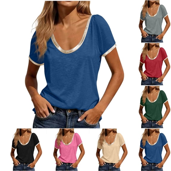 Aboser Short Sleeve Shirts for Women Y2K Tops Trendy Scoop Neck Basic Tees Slim Fitted Casual Tshirts Summer Going Out Top 2026