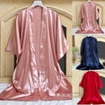 thumbnail image 1 of Aboser Silk Robes for Women Comfy Half Sleeve Bathrobes Lightweight Silky Satin Towel Robe Soft Loose Fit Long Loungewear Solid Color Home Robes Blue L, 1 of 4