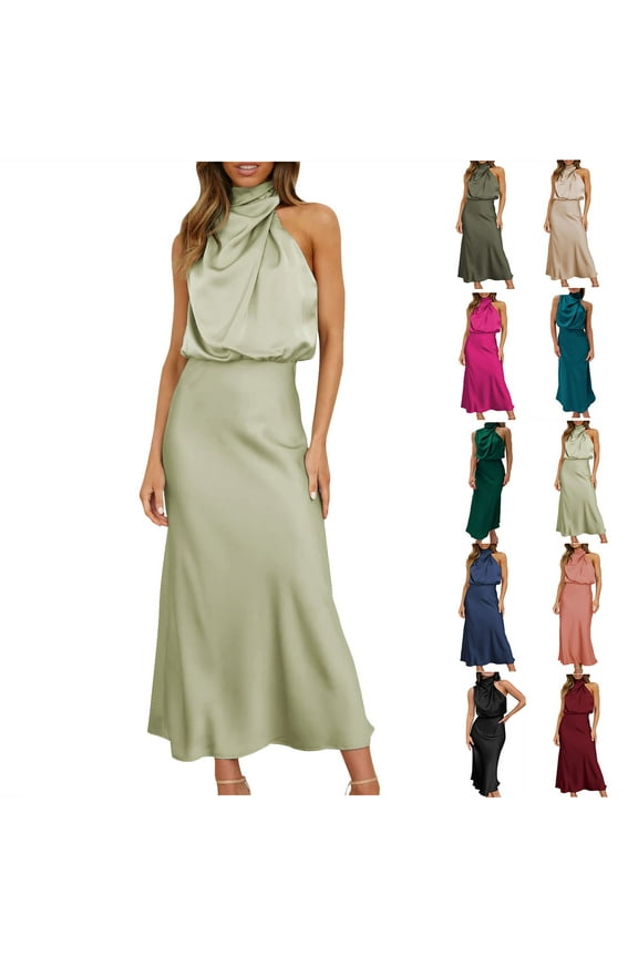 Silky Satin Evening Dresses for Women Elegant Classy Cocktail Dress Trendy Cold Shoulder Maxi Dresses Business Casual Party Dress Formal Prom Dresses