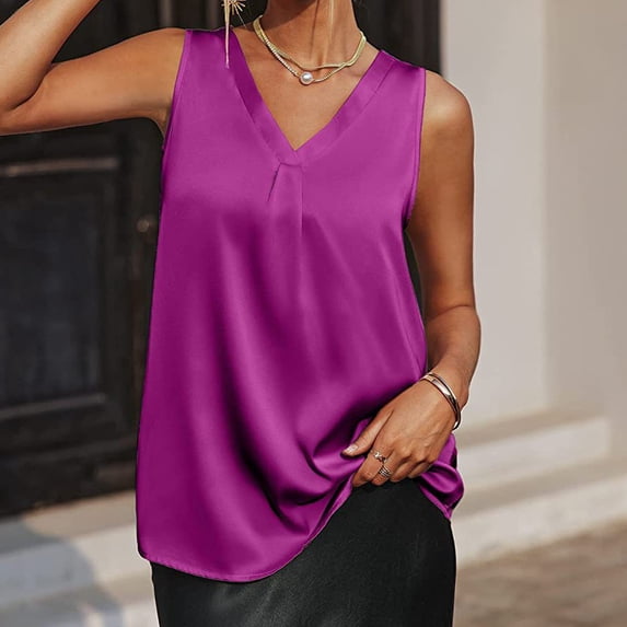 Aboser Silky Satin Tank Tops for Women 2024 Summer Loose Fit Work Blouses Dressy Casual Office Tanks V Neck Sleeveless T Shirts