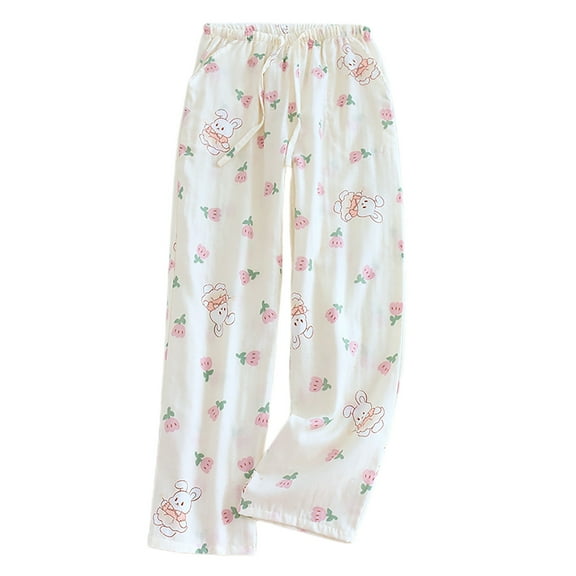 Aboser Sleep Pants for Women Adjustable Waistband Pajama Pants with Pockets Comfy Soft Floral Lounge Pants Loose Fitting Sleepwear Loungewear