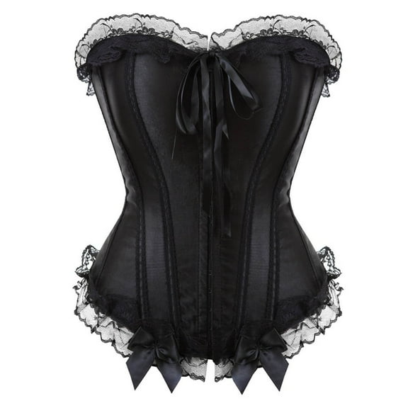 Aboser Steampunk Corset Tops for Women Renaissance Gothic Burlesque Bustier Top Lace Up Princess Costume Lace Trim Boned Court Black Corset Waist Cincher