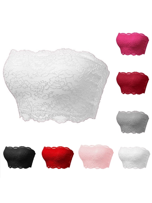Strapless Bras for Women Push Up Tube Tops No Underwire Lace Bralette Comfortable Seamless Bandeau Bra Non Slip Padded Bras Gray M