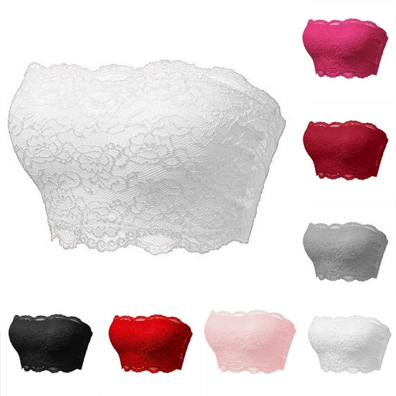 Aboser Strapless Bras for Women Push Up Tube Tops No Underwire Lace Bralette Comfortable Seamless Bandeau Bra Non Slip Padded Bras Pink L