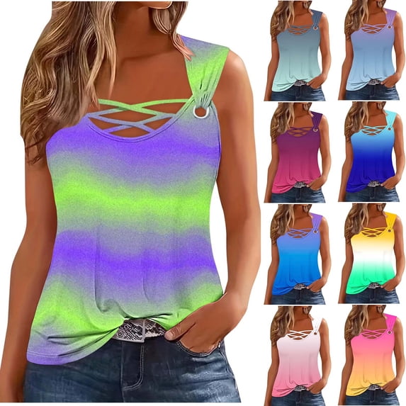 Aboser Strappy Camisole Tops for Women Trendy Tie Dye Shirts Summer Sleeveless Tank Top with O Ring Strap Loose Fit Beach Vacation Blouse