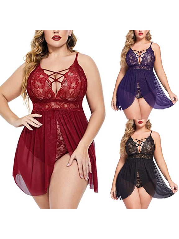 Strappy Lingerie for Women Nightgowns Plus Size Lace Negligee See Through Full Slip Sleepwear Sexy V Neck Nighty Nightshirt Chemise Babydoll Loungewear