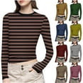 thumbnail image 1 of Aboser Striped Long Sleeve T Shirts for Women Y2k Clothes Slim Fit Basic Tees Casual Round Neck Tshirts Cozy Soft Undershirts Blue XXXXL, 1 of 7