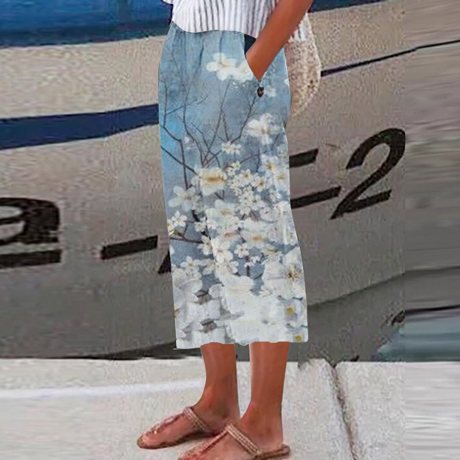 Aboser Summer Beach Capri Pants for Women Plus Size Dressy Capris