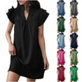 thumbnail image 1 of Aboser Summer Casual Dresses for Women Trendy Flutter Sleeve Mini Dress Elegant V Neck Dresses Loose Fit Plain Dress for Beach Vacation, 1 of 6