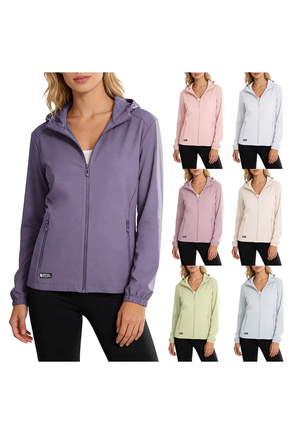 Summer Cooling Sun Jackets for Women SPF UV Protection Hoodie Coats Plus Size Long Sleeve Jacket Breathable Zip Up Outwear Coat with Pockets