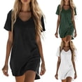 thumbnail image 1 of Aboser Summer Dresses for Women Cotton Linen Mini Dress Casual Short Sleeve Dresses Comfort Soft T Shirt Dress Solid Color Beach Dresses, 1 of 7