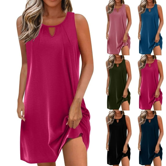 Aboser Summer Dresses for Women Sleeveless Beach Vacation Dress Trendy Keyhole Neck Mini Dresses Loose Casual Tank Dress Swimsuit Coverups