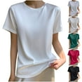 thumbnail image 1 of Aboser Summer T Shirt Women Casual Short Sleeve Basic Tees Solid Round Neck T Shirts Loose Fit Silky Satin Tops Lightweight Shirt Blouse for Woman, 1 of 6