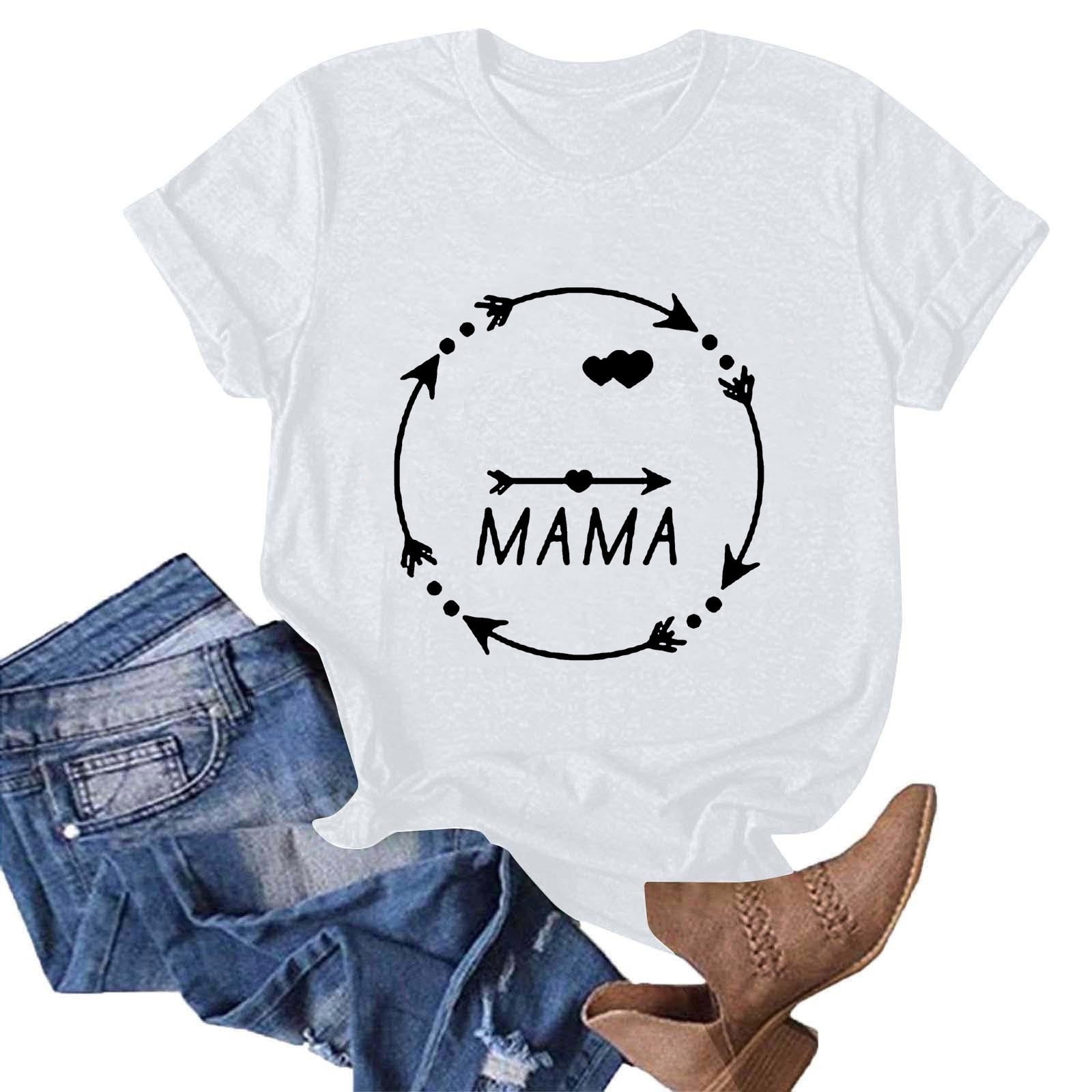 Aboser Summer T Shirts for Women Mama Letter Printed Tops Summer Short ...