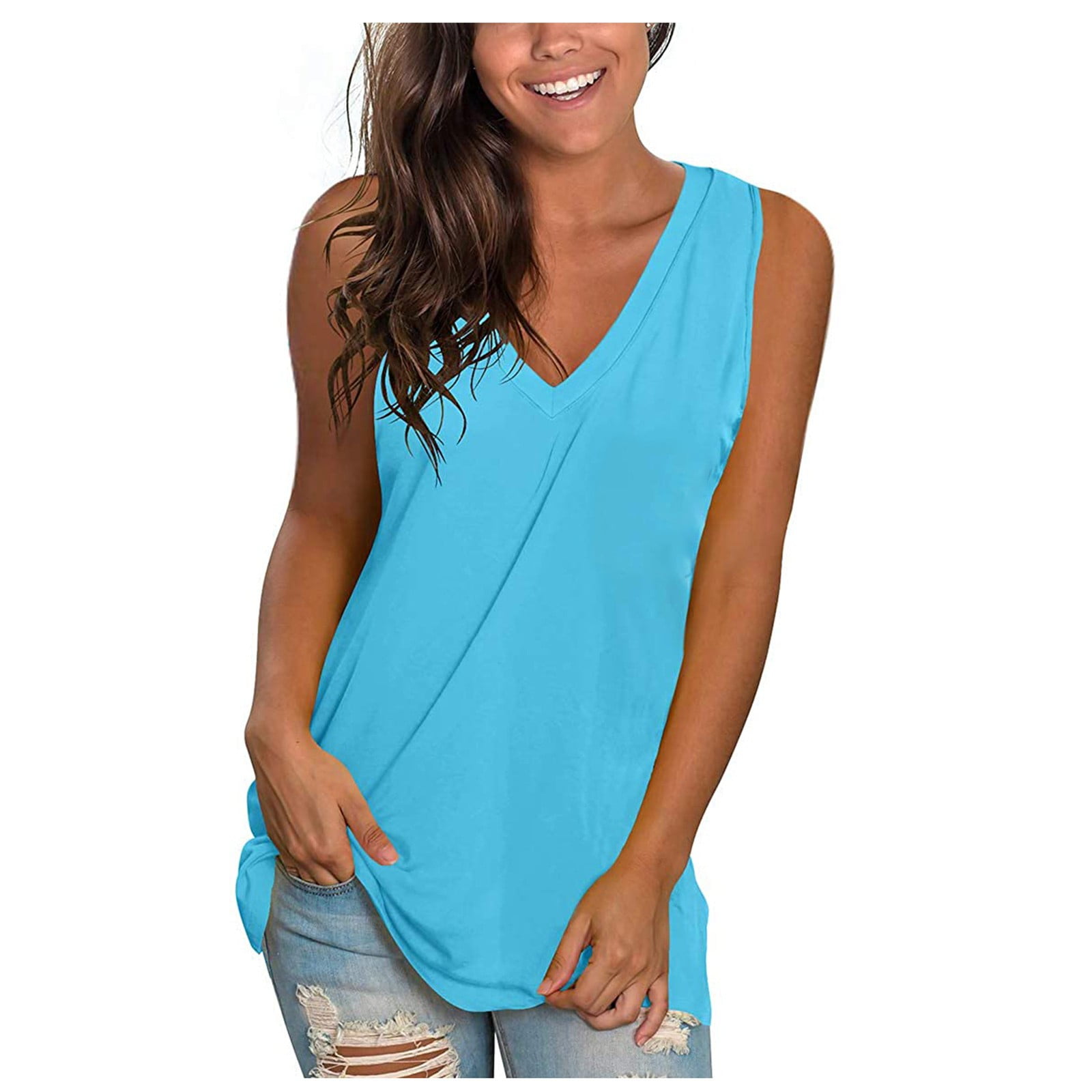 Aboser Summer Tank Top for Women Athletic Workout Cami Tops Casual V Neck  Graphic Tees Summer Loose Fit Camisoles Gradient Tanks