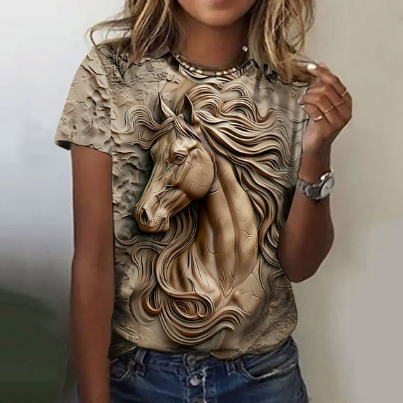 Aboser T Shirts for Women Trendy Horse Racing Printed Tops Casual Loose Fit Tshirts Summer Race Meeting Clothes Going Out Top for Juniors