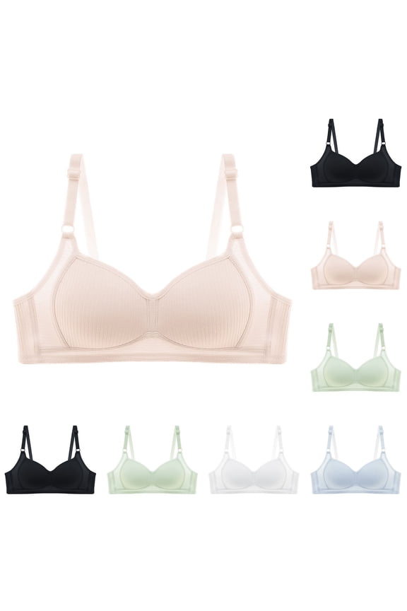 Teen Girls Cotton Bras No Underwire T-shirt Bras Comfort Seamless Pushup Bralette Breathable Full Coverage Bras for Women Light Blue M