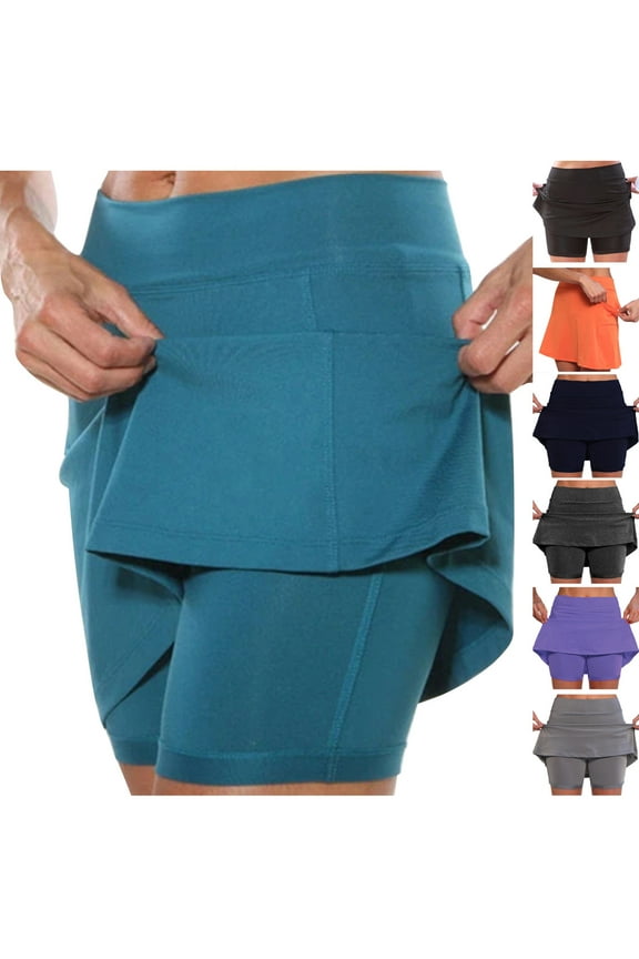 Tennis Skorts for Women Tummy Control High Waisted Skirts Built in Shorts Stretchy Knee Length Skorts Plus Size Athletic Skater Skirts