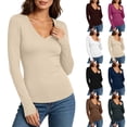 thumbnail image 1 of Aboser Thumb Hole Tops for Women Basic Long Sleeve Shirt Stretchy V Neck Base Layers Slim Fit Undershirts Solid Color Layering Top, 1 of 9