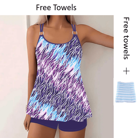 Aboser Tie Dye Tankini Swimsuits for Women Plus Size Tummy Control Bathing Suit Two Piece Tankini Top with Shorts Swimsuit Comfortable Soft Modest Swimwear
