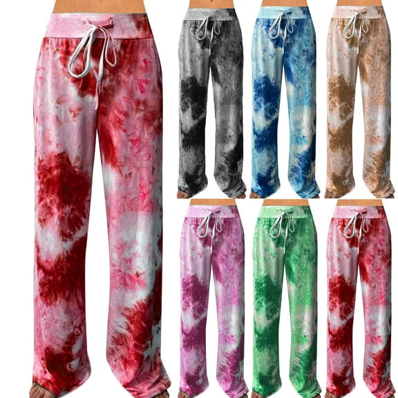Aboser Tie Dye Yoga Pants Women High Waisted Lounge Pants Trendy Casual Long Pants Athletic Wide Leg Leggings Stretchy Straight Workout Pants