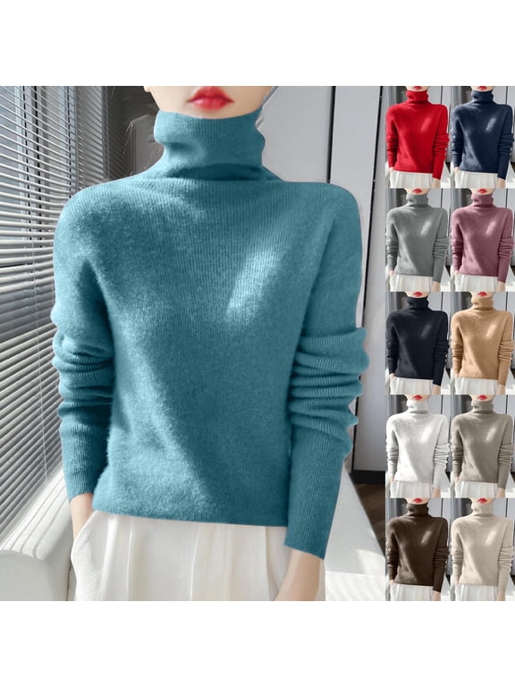 Turtleneck Sweaters for Women Fuzzy Fleece Jumper Tops Cozy Warm Long Sleeve Shirts Loose Fit Casual Pullover Sweater Solid Color Soft Blouses