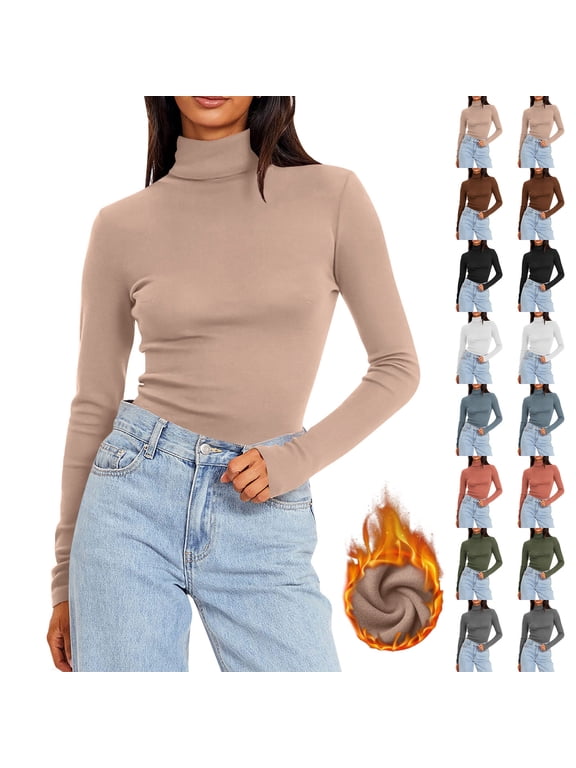 Turtleneck Thermal Tops for Women Long Sleeve Layering Shirts Buttery Soft Warm Clothes Light High Neck Basic Tees Slim Fit Stretchy Undershirts