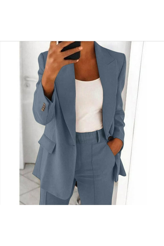 Two Piece Blazer Outfits for Women Business Casual Work Sets Open Front Pants Set Long Sleeve Blazer Suit Jackets with Pants