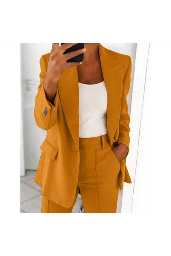 Two Piece Blazer Outfits for Women Business Casual Work Sets Open Front Pants Set Long Sleeve Blazer Suit Jackets with Pants