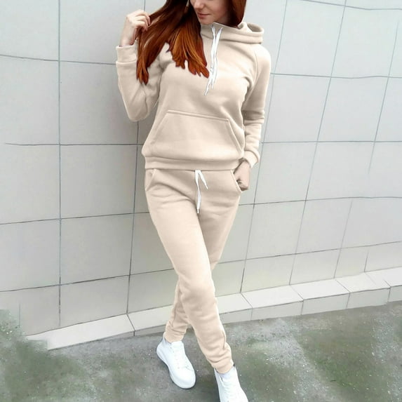 Aboser Two Piece Outfits for Women Jogger Sets Soid Pullover Hoodie Sweatpants Workout Set Winter Long Sleeve Activewear Sweatsuit