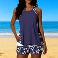 thumbnail image 1 of Aboser Two Piece Sporty Tankini Swimsuits for Women Tummy Control Beach Bathing Suit Funny Geometrical Print Tankini Sets Push Up Swim Top with Bottom Dark Blue S, 1 of 8