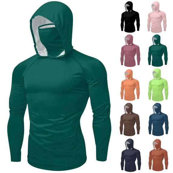 Aboser UPF 50+ Rash Guard Long Sleeve Workout Hoodies Athletic Bodybuilding Sun Shirts SPF UV Protection Shirt Plus Size Mask Hooded Tops Pink S