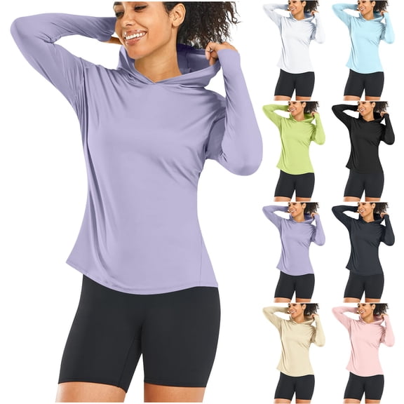 Aboser UPF 50+ Sun Shirts for Women SPF UV Protection Hoodies Outdoor Hiking Golf Workout Tops Lightweight Long Sleeve Hooded Shirt with Thumb Hole White S