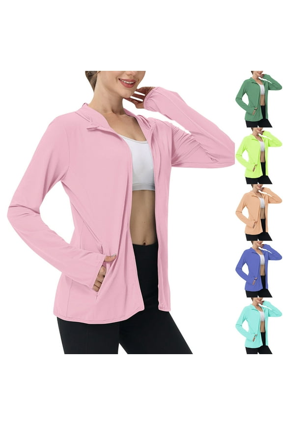 UPF 50+ UV Shirts for Women Zip Up Long Sleeve Workout Sun Shirt Outdoor Gym Hiking Sports Tops Quick Dry Lightweight Rash Guard with Pockets Blue XXL