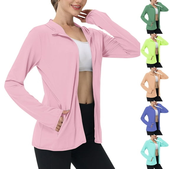 Aboser UPF 50+ UV Shirts for Women Zip Up Long Sleeve Workout Sun Shirt Outdoor Gym Hiking Sports Tops Quick Dry Lightweight Rash Guard with Pockets Green M