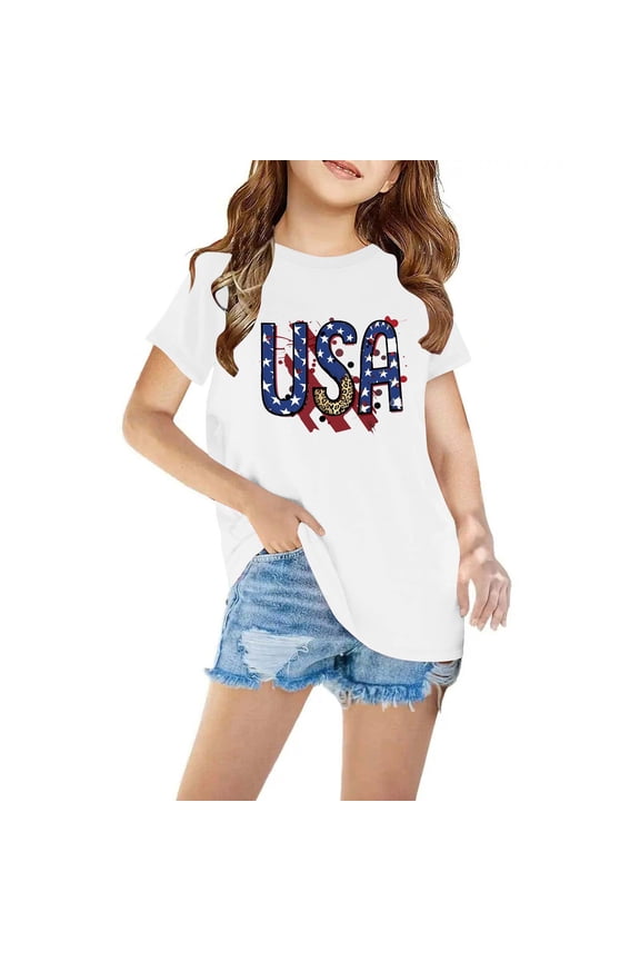 USA Patriotic T Shirts for Kids 12-14 Kid Ameirica Flag Shirts 3D Graphic Tees for Boys and Girls Novelty Fashion T-Shirts Unisex Casual Summer Tops Size 6-16 Years