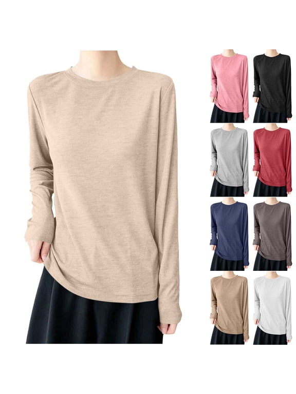UV Sun Protection Tops for Women Long Sleeve Layering Shirt Lightweight Thin Crewneck Blouses Outdoor Active Hiking Shirts