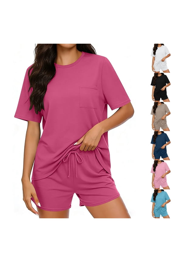 Ultra Soft Pajamas for Women Set 2 Piece Sleepwear Summer Lounge Outfits Casual Short Sleeve T Shirt and Shorts Sets Loungewear