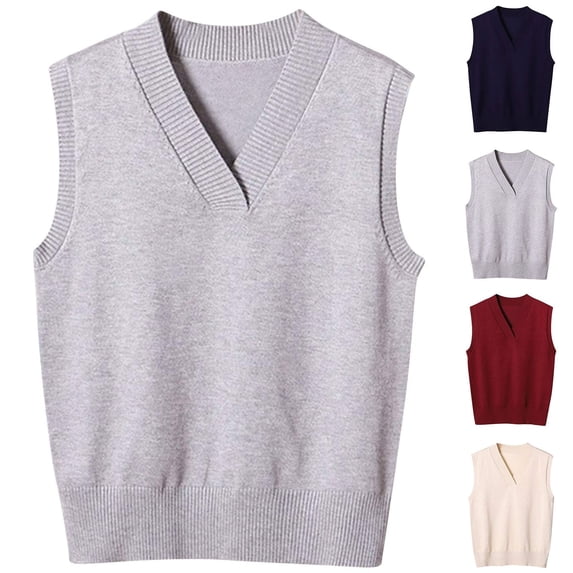 Aboser Uniform Sweater Vests for Women Plus Size Sleeveless Knit Tank Tops with Ribbed Edged Cozy Soft V Neck Pullover Vest Solid Color Lightweight Knitwear Waistcoat Wine XXXXL