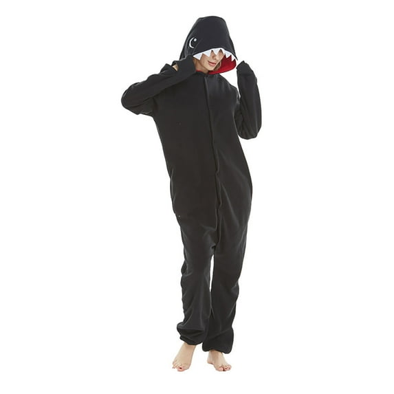 Aboser Unisex Fuzzy Pajamas Cute Shark Animal Costumes Sleepwear Snug Fit Button Onesie Pajama Men and Women Jumpsuit Playsuit