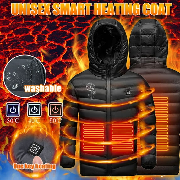 Aboser Upgraded Heated Jacket for Child 4-15 Years Safe Heated Hoodie Washable Cotton Padded Puffer Jackets Winter Warm Up Electric Heating Coat