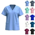 thumbnail image 1 of Aboser V Neck Scrub Tops for Women Lightweight Short Sleeve Work Shirts Solid Color Nurse Uniform Scrubs Top Casual Soft Nursing Shirt with Multi Pockets Navy XL, 1 of 3