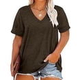 thumbnail image 1 of Aboser V Neck T Shirts for Women Casual Short Sleeve Basic Tees Lightweight Soft Cotton Tops Solid Color Classic Shirt Loose Fit Going Out Top, 1 of 5