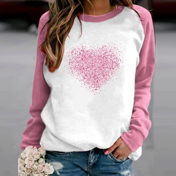 Aboser Valentine's Day Shirts for Women Crewneck Long Sleeve Tops for Girls Y2K Casual Womens Sweatshirts Love Heart Graphic Tees, Gifts for Girlfriends