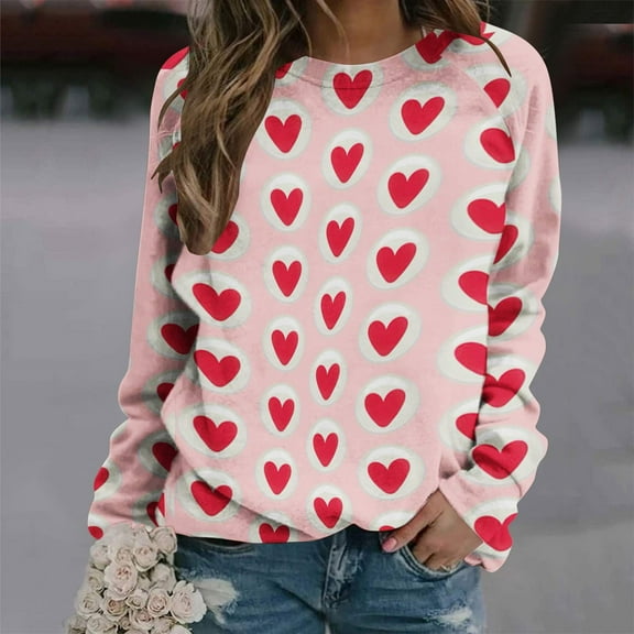 Aboser Valentine's Day Sweatshirts for Women Trendy Heart Graphic Tee Shirt Loose Fit Crewneck Pullover Tops Lightweight Long Sleeve Sweatshirt