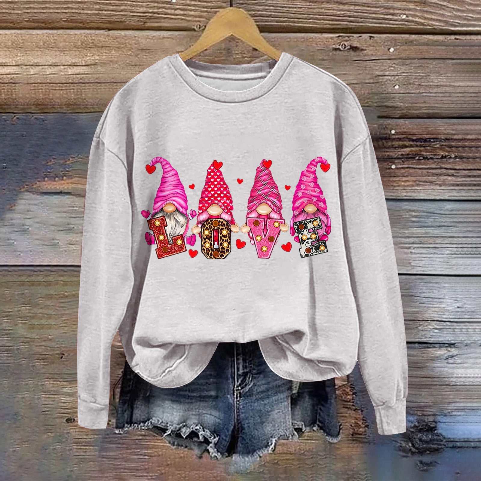 Aboser Valentines Day Love Sweatshirt for Women 2025 Pink Gnomes