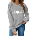 thumbnail image 1 of Aboser Valentines Day Shirts Women Fitted Long Sleeve Tshirt Trendy Heartbeat Prints Tops Comfy Crew Neck T-Shirt Loose Fit Tunic Tops, 1 of 3
